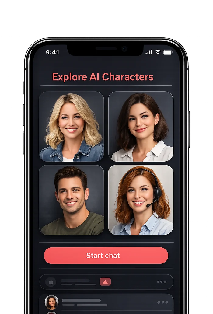 AI companion platform interface shown on a phone